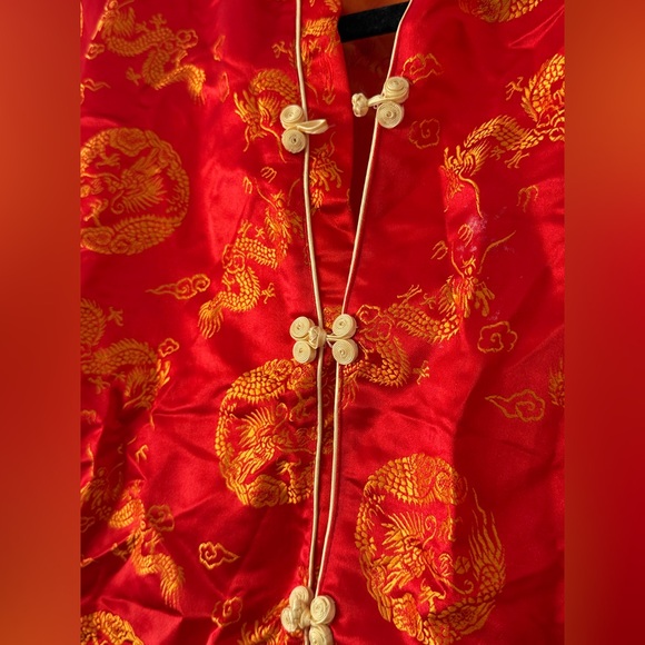 Chinese Traditional 2Pc Set Red Satin & Gold Dragon - Picture 7 of 15